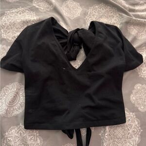 Black V-Neck Tie-Back Crop Top